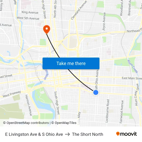 E Livingston Ave & S Ohio Ave to The Short North map