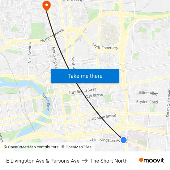 E Livingston Ave & Parsons Ave to The Short North map
