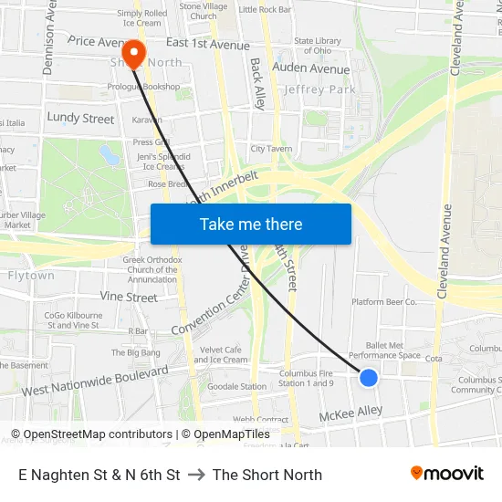 E Naghten St & N 6th St to The Short North map