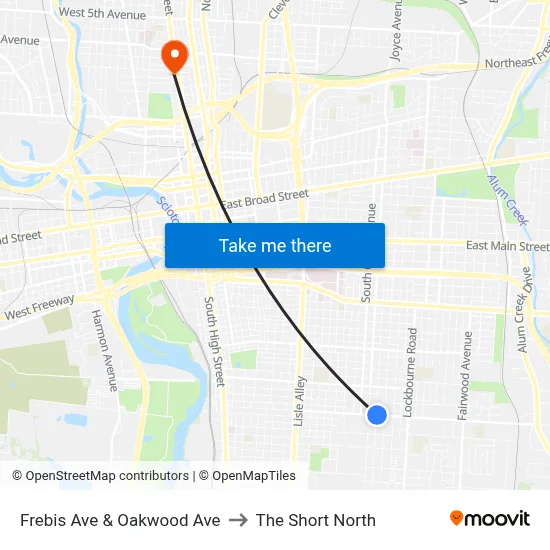 Frebis Ave & Oakwood Ave to The Short North map