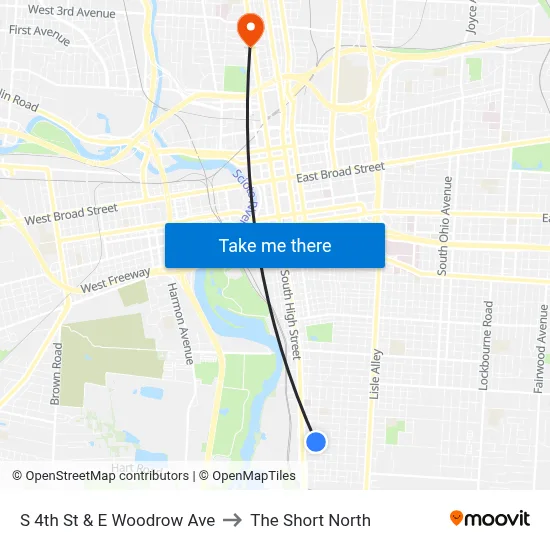 S 4th St & E Woodrow Ave to The Short North map