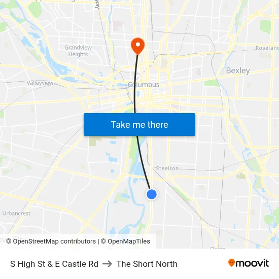 S High St & E Castle Rd to The Short North map