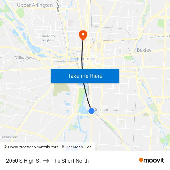 2050 S High St to The Short North map