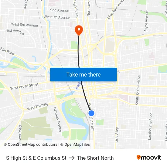 S High St & E Columbus St to The Short North map