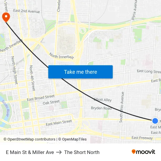 E Main St & Miller Ave to The Short North map