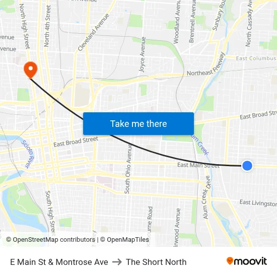 E Main St & Montrose Ave to The Short North map