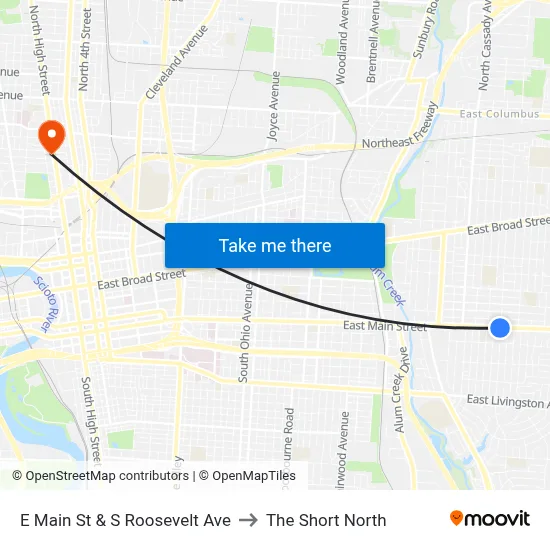 E Main St & S Roosevelt Ave to The Short North map