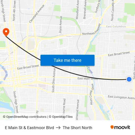 E Main St & Eastmoor Blvd to The Short North map