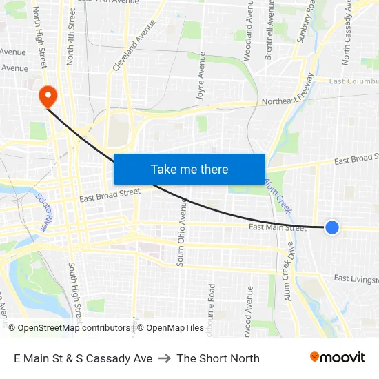 E Main St & S Cassady Ave to The Short North map
