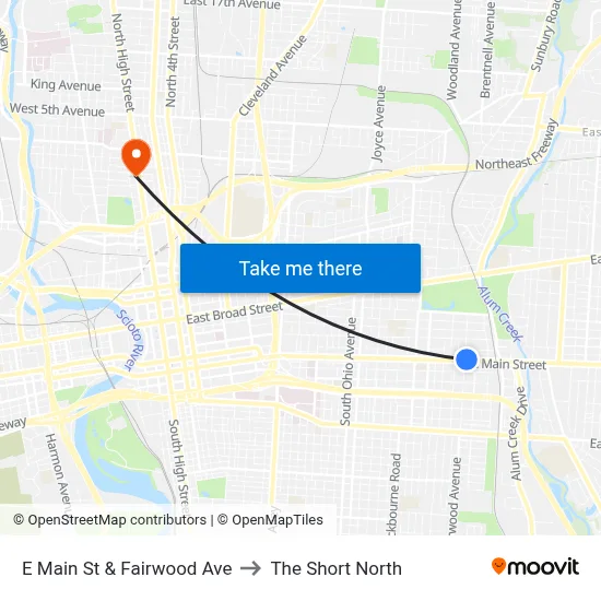 E Main St & Fairwood Ave to The Short North map