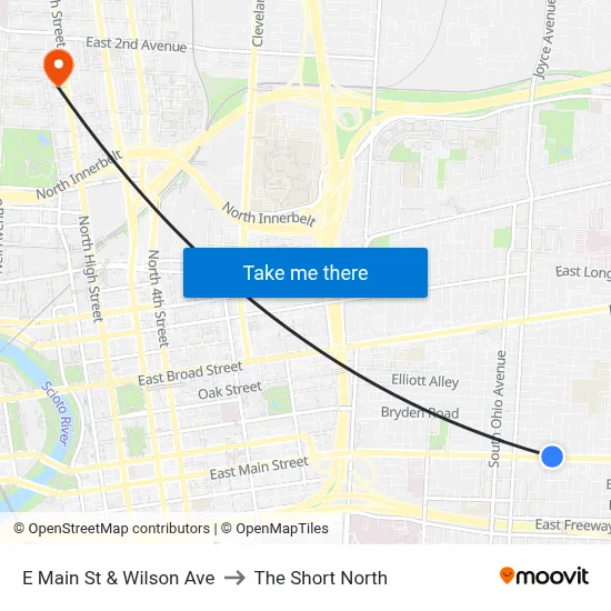 E Main St & Wilson Ave to The Short North map