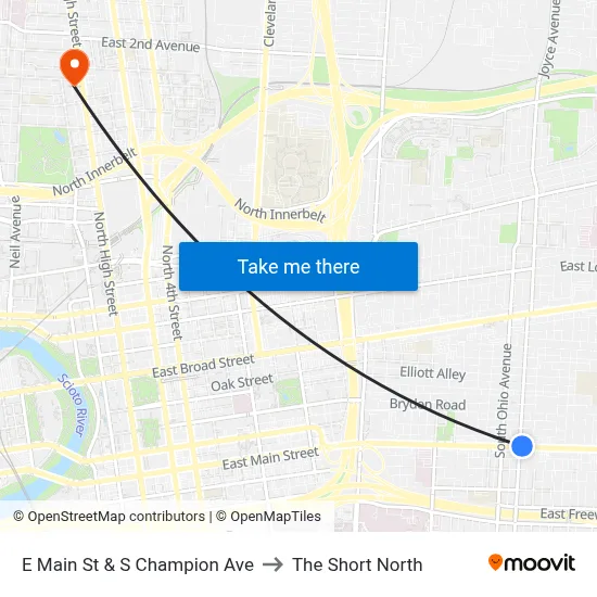E Main St & S Champion Ave to The Short North map