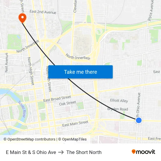 E Main St & S Ohio Ave to The Short North map