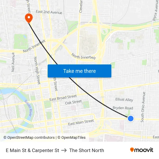 E Main St & Carpenter St to The Short North map