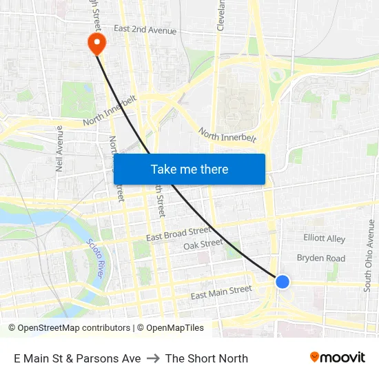 E Main St & Parsons Ave to The Short North map