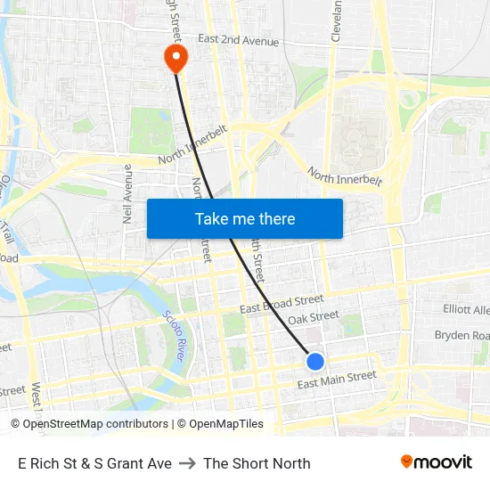E Rich St & S Grant Ave to The Short North map