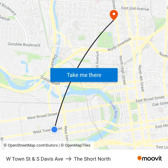 W Town St & S Davis Ave to The Short North map