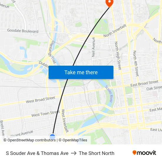 S Souder Ave & Thomas Ave to The Short North map