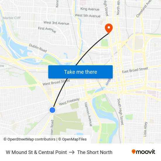 W Mound St & Central Point to The Short North map