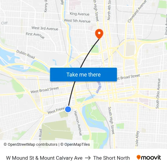 W Mound St & Mount Calvary Ave to The Short North map