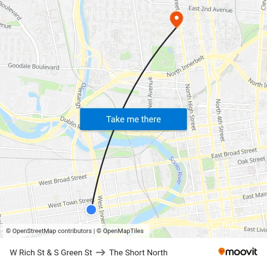 W Rich St & S Green St to The Short North map