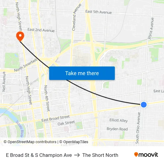 E Broad St & S Champion Ave to The Short North map