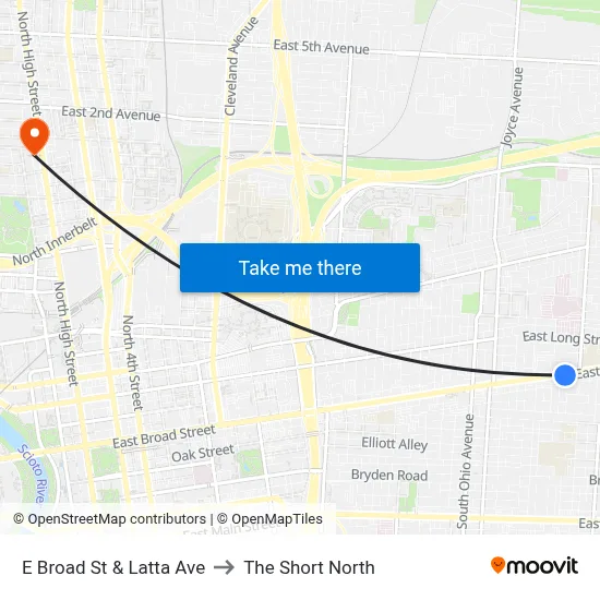 E Broad St & Latta Ave to The Short North map