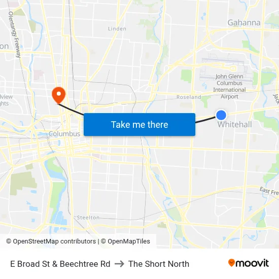 E Broad St & Beechtree Rd to The Short North map
