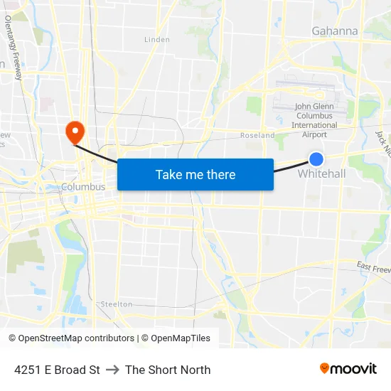 4251 E Broad St to The Short North map