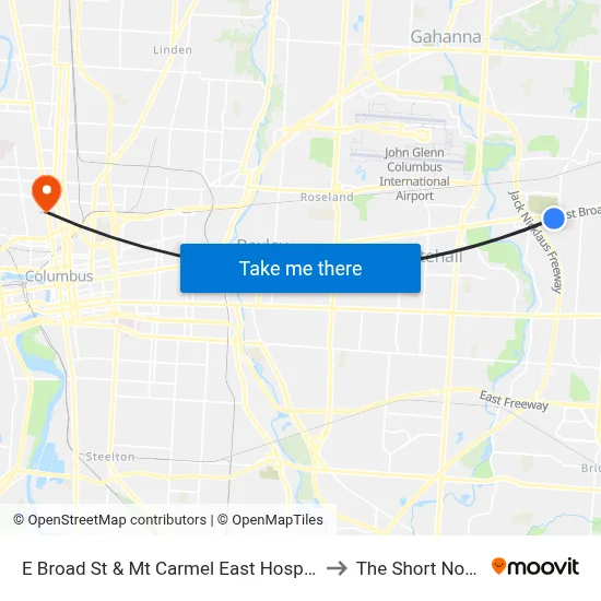 E Broad St & Mt Carmel East Hospital to The Short North map