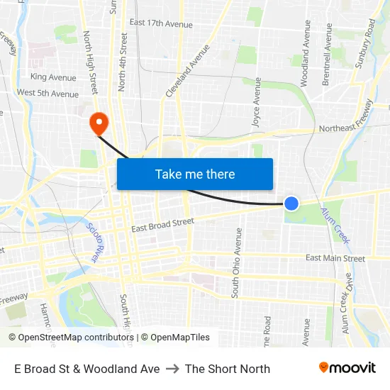 E Broad St & Woodland Ave to The Short North map