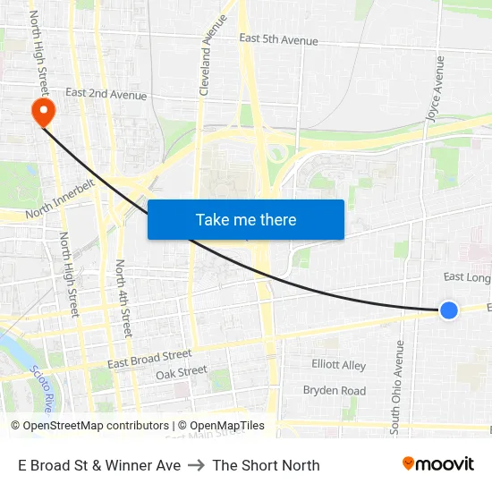 E Broad St & Winner Ave to The Short North map