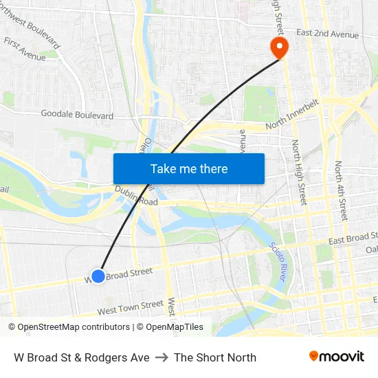 W Broad St & Rodgers Ave to The Short North map