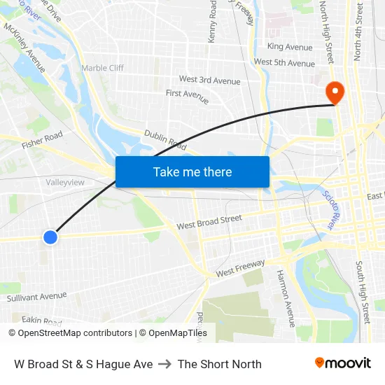 W Broad St & S Hague Ave to The Short North map