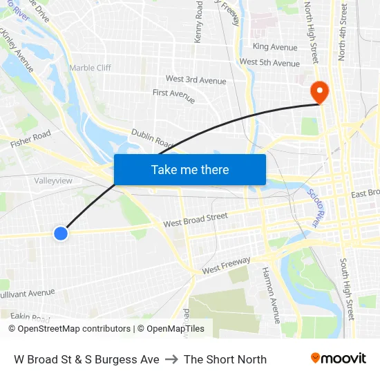 W Broad St & S Burgess Ave to The Short North map