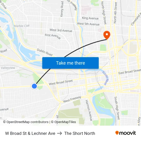 W Broad St & Lechner Ave to The Short North map