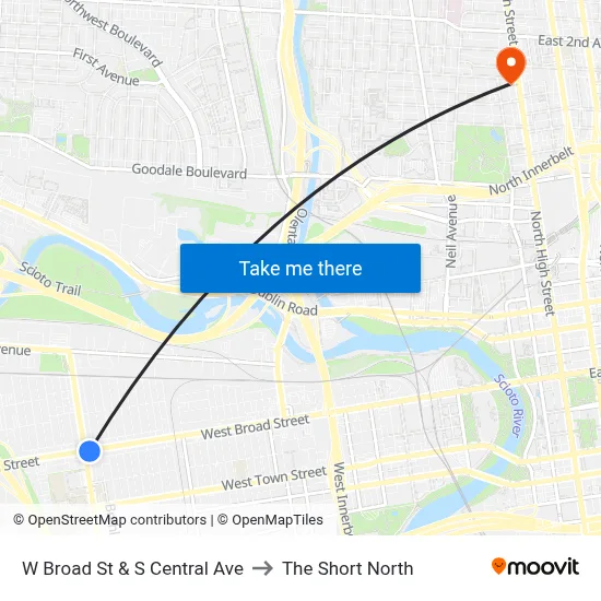 W Broad St & S Central Ave to The Short North map
