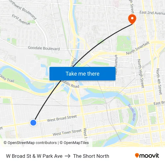 W Broad St & W Park Ave to The Short North map