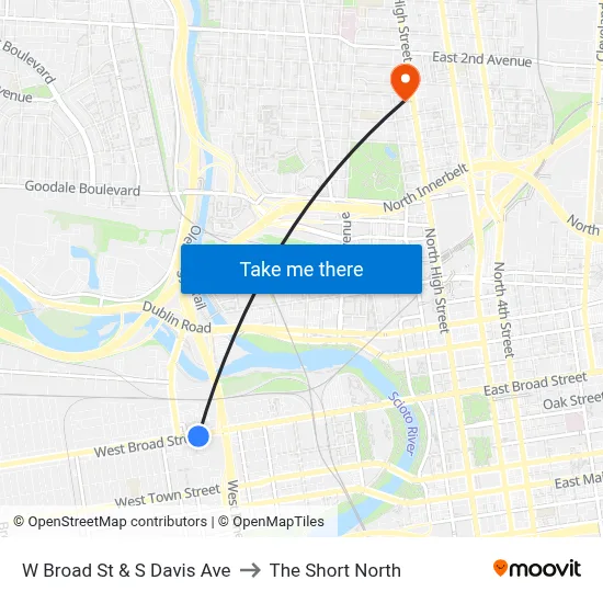W Broad St & S Davis Ave to The Short North map