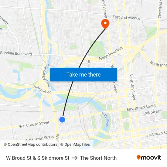 W Broad St & S Skidmore St to The Short North map
