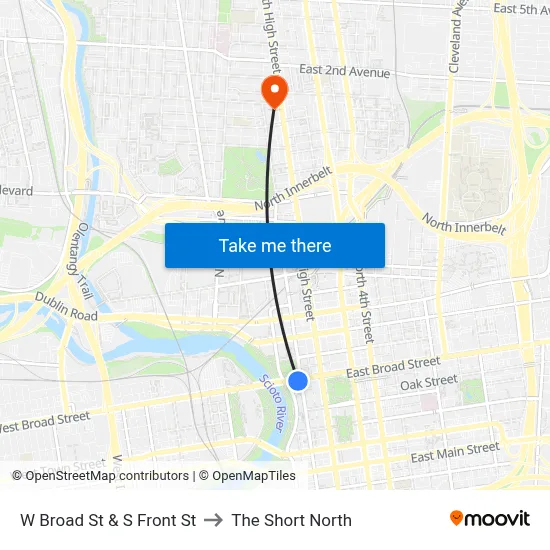 W Broad St & S Front St to The Short North map