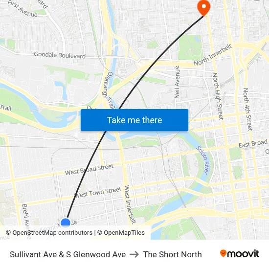 Sullivant Ave & S Glenwood Ave to The Short North map