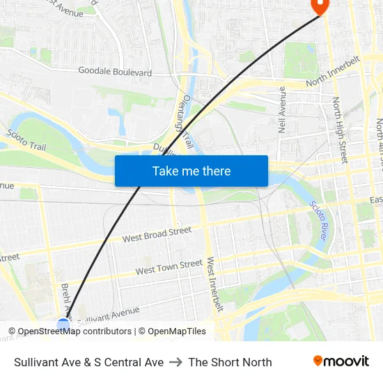 Sullivant Ave & S Central Ave to The Short North map