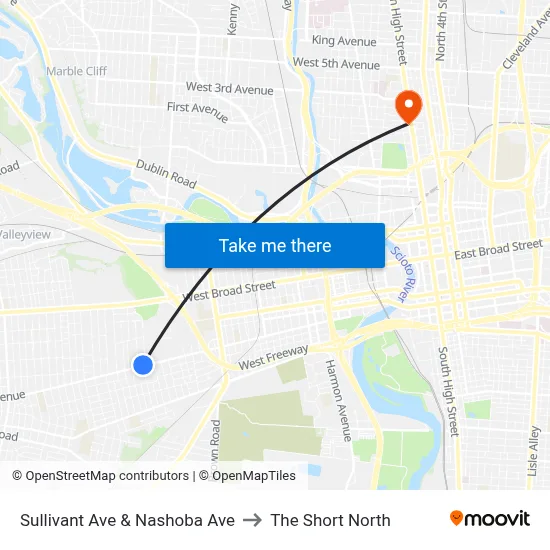 Sullivant Ave & Nashoba Ave to The Short North map