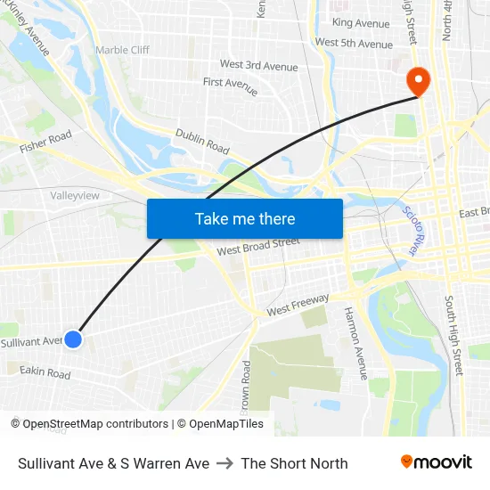 Sullivant Ave & S Warren Ave to The Short North map