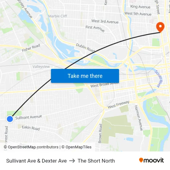 Sullivant Ave & Dexter Ave to The Short North map