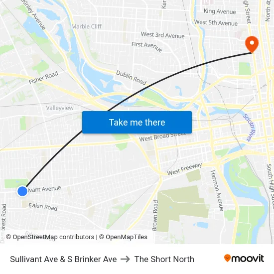 Sullivant Ave & S Brinker Ave to The Short North map