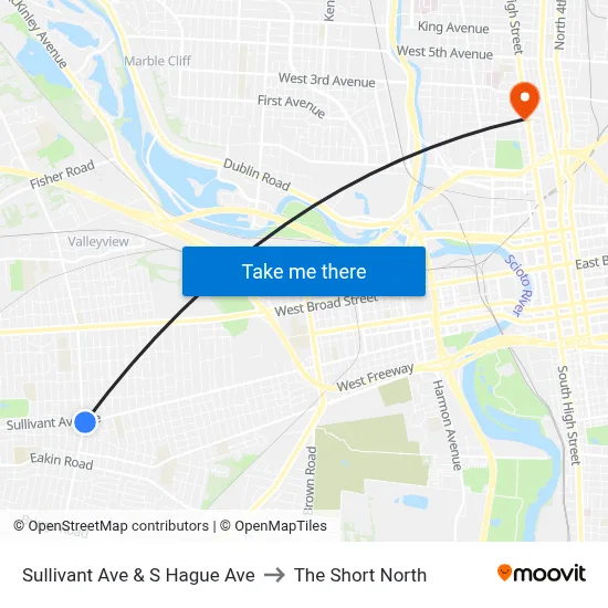 Sullivant Ave & S Hague Ave to The Short North map