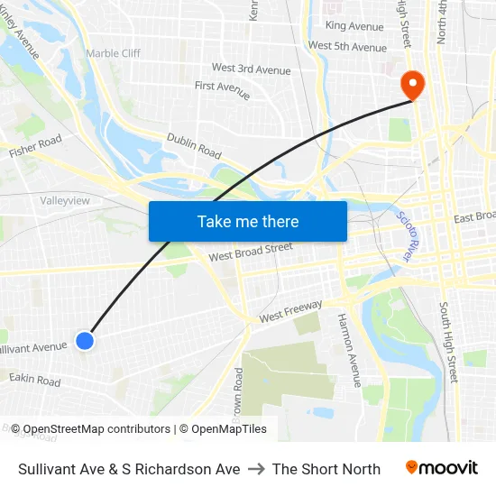 Sullivant Ave & S Richardson Ave to The Short North map