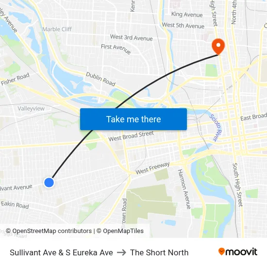 Sullivant Ave & S Eureka Ave to The Short North map